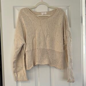 Fate Pale Yellow Speckled Open-Weave Crewneck Sweater